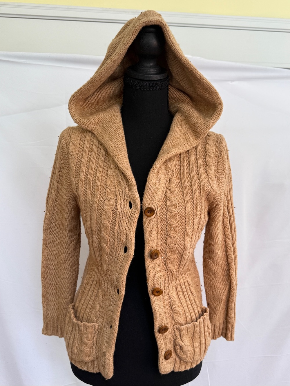 Abercrombie & Fitch Hooded Cable Knit Cardigan - Tan